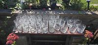Entire set of 29 Libbey Pine Cone glasses arranged outdoors
