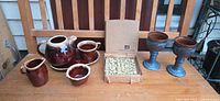 Full lot showing Hull set, boxed tile, two goblets