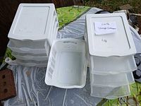 Two Sterilite 3-drawer units and basket overview