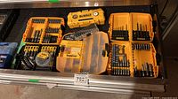 Drawer view showing all DeWALT cases and blue 100-piece set