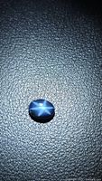 Front view of blue star sapphire displaying six-ray star