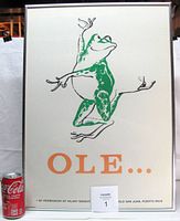 Full view of framed serigraph with soda can for scale