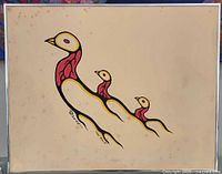 Full view of the signed woodland bird painting in frame