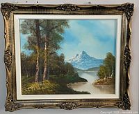 Full view of framed landscape painting