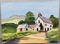 Full view of painting showing rural scene with houses