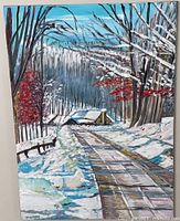 Full view of winter landscape oil painting on canvas