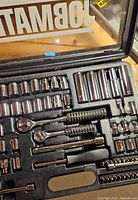 Open Jobmate socket set showing sockets, ratchets, extensions and bits