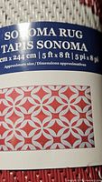 Label showing Sonoma rug pattern and size 5 ft x 8 ft