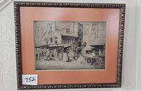 Framed etching on wall