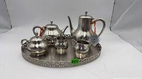 Full six-piece pewter service on tray
