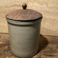 Full view of crock with lid in place