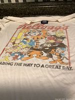 Full view of front graphic on white Kellogg’s T-shirt