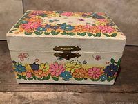 Closed floral painted wooden box