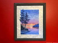 Full view of framed painting on red wall