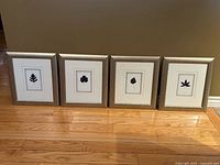 All four framed botanical prints lined up on floor