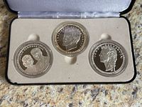 Overview of three medallions in presentation case