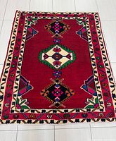 Full view of entire Hamadan rug showing overall design and borders