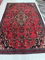 Full view of Persian Hamadan rug displaying overall design and proportions