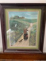 Full view of framed gouache painting