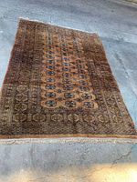 Full view of rug showing overall design and fringe