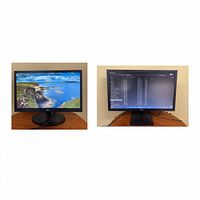 Both monitors powered on displaying images