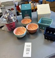Group shot: chocolate fountain, three bowls, two colanders
