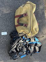 Overall view of duffel bag and backpack together