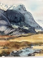 Front view of watercolor showing mountain scene details