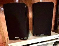 Front view of both Energy Connoisseur C-1 speakers with grilles attached