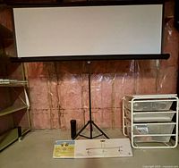 Front view of PropVue projection screen on tripod stand