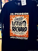 Front view of black T-shirt showing full Little Richard concert graphic