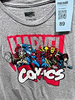 Front view of Marvel Comics T-shirt with superhero graphic