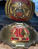Front view showing both buckles – U.S. Navy and 49ers designs