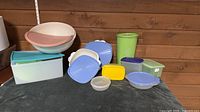 Group shot showing all Tupperware pieces on table
