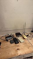 Overview of all radio accessories on workbench