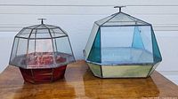 Both stained glass plant enclosures side by side