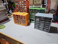 Four drawer cabinets on workbench