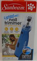 Front of retail box showing Sunbeam Pets Lighted Nail Trimmer