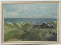 Front view of framed coastal landscape painting