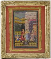 Front view of framed Mughal style miniature painting