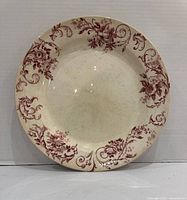 Front view of floral transferware plate
