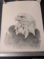 Full view of signed bald eagle lithograph on paper