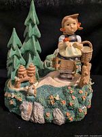 Front view of complete figurine set with girl on scenic base