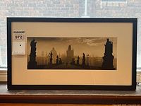 Full view of framed Charles Bridge panoramic print with frame and mat visible