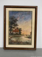 Full view of framed watercolor painting