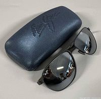 Sunglasses beside closed textured hard case showing overall appearance