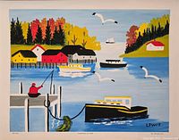 Front view of the Maud Lewis lithograph showing full artwork, edition number area visible