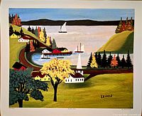 Full view of Maud Lewis lithograph showing entire artwork and margins