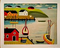 Full view of the Maud Lewis Harbourview lithograph showing entire artwork and borders
