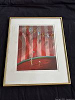 Frontal view of framed serigraph showing entire artwork and frame